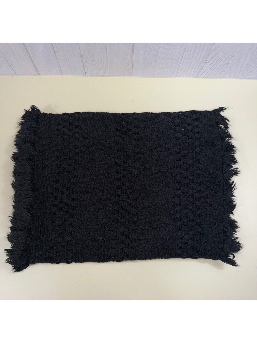 Black Knit Fringe Infinity Scarf Textured Boho